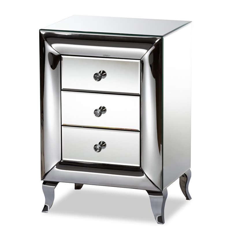 Bowery Hill Contemporary Glam and Luxe Mirrored 3-Drawer Nightstand