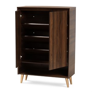 bowery hill brown and gold wood 2-door entryway shoe storage cabinet