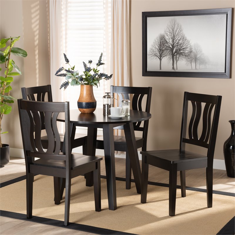 Bowery Hill Transitional Dark Brown Finished Wood 5-Piece Dining Set