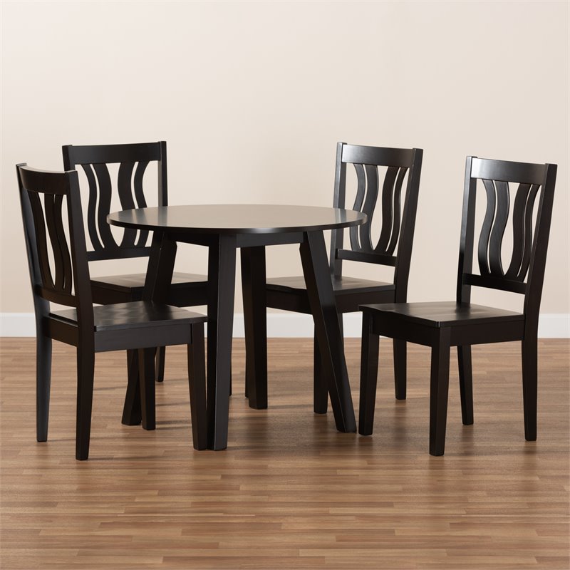 Bowery Hill Transitional Dark Brown Finished Wood 5-Piece Dining Set