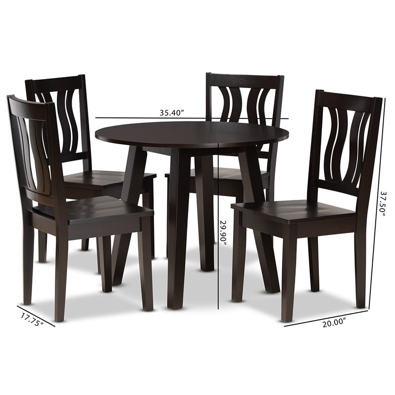 Bowery Hill Transitional Dark Brown Finished Wood 5-Piece Dining Set