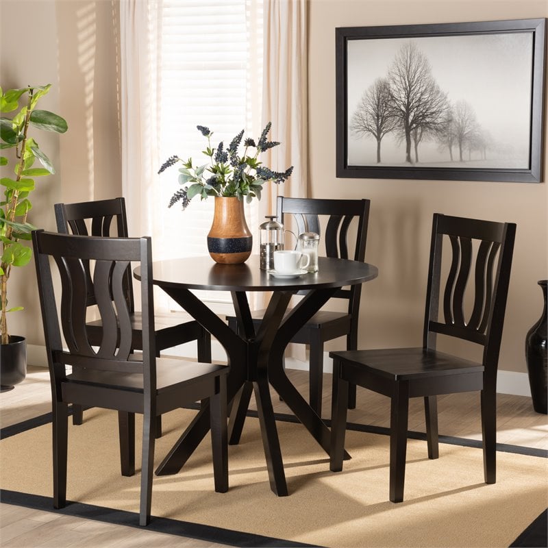 Bowery Hill Transitional Dark Brown Finished Wood 5-Piece Dining Set