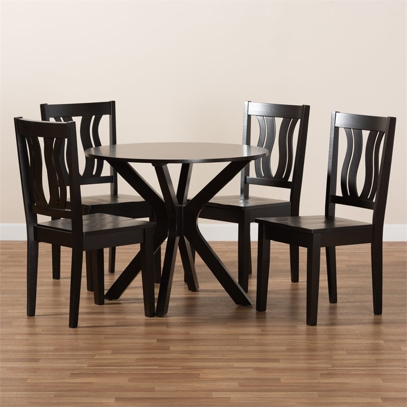 Bowery Hill Transitional Dark Brown Finished Wood 5-Piece Dining Set