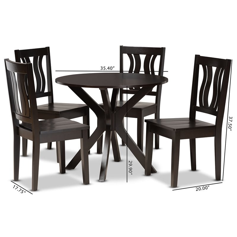 Bowery Hill Transitional Dark Brown Finished Wood 5-Piece Dining Set