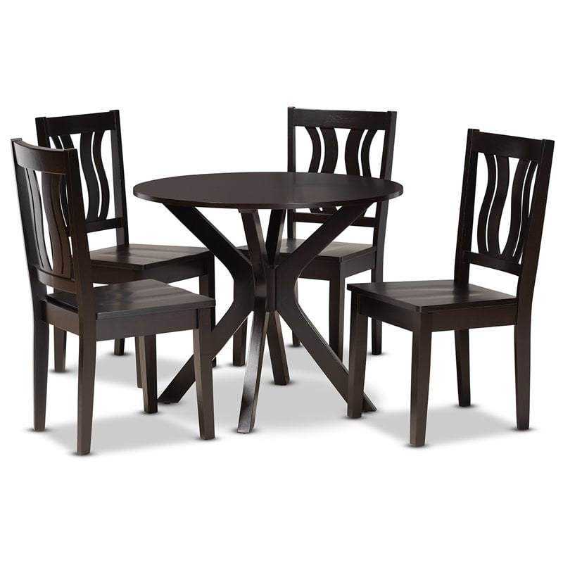 Bowery Hill Transitional Dark Brown Finished Wood 5-Piece Dining Set