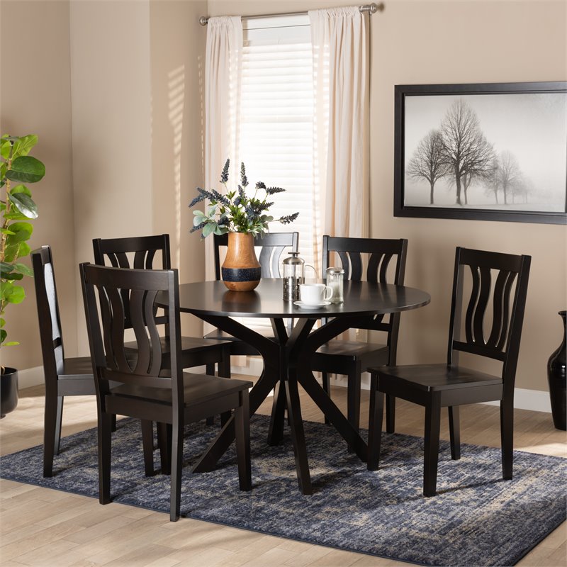 Bowery Hill Transitional Dark Brown Finished Wood 7-Piece Dining Set