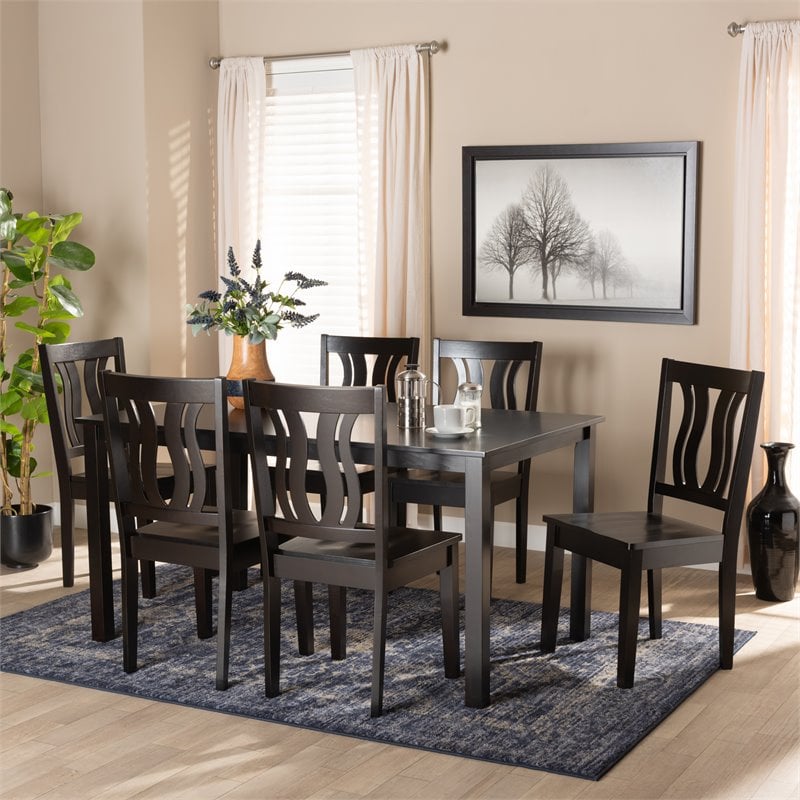 Bowery Hill Transitional Dark Brown Finished Wood 7-Piece Dining Set