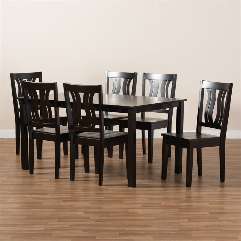Bowery Hill Transitional Dark Brown Finished Wood 7-Piece Dining Set