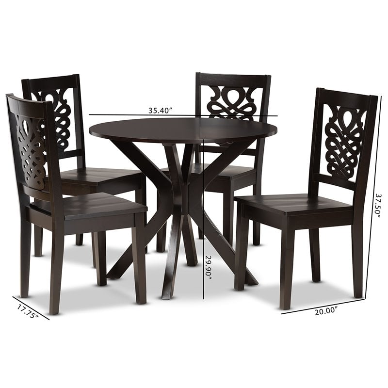 Bowery Hill Transitional Dark Brown Finished Wood 5-Piece Dining Set
