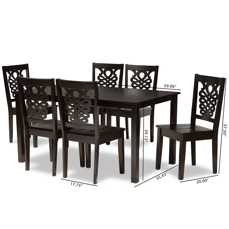 Bowery Hill Transitional Dark Brown Finished Wood 7-Piece Dining Set
