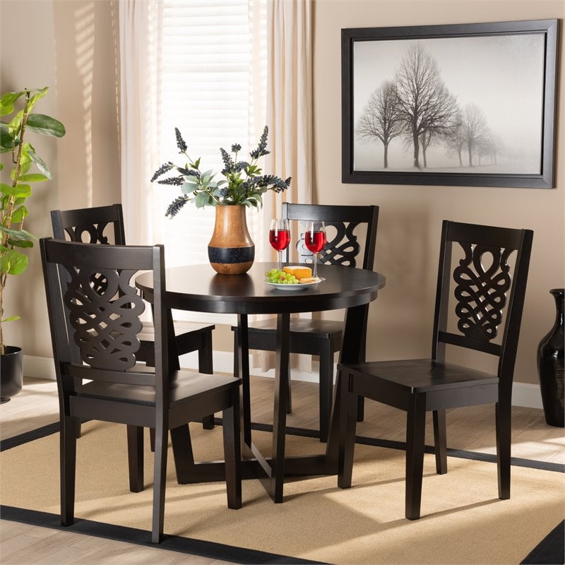 Bowery Hill Transitional Dark Brown Finished Wood 5-Piece Dining Set