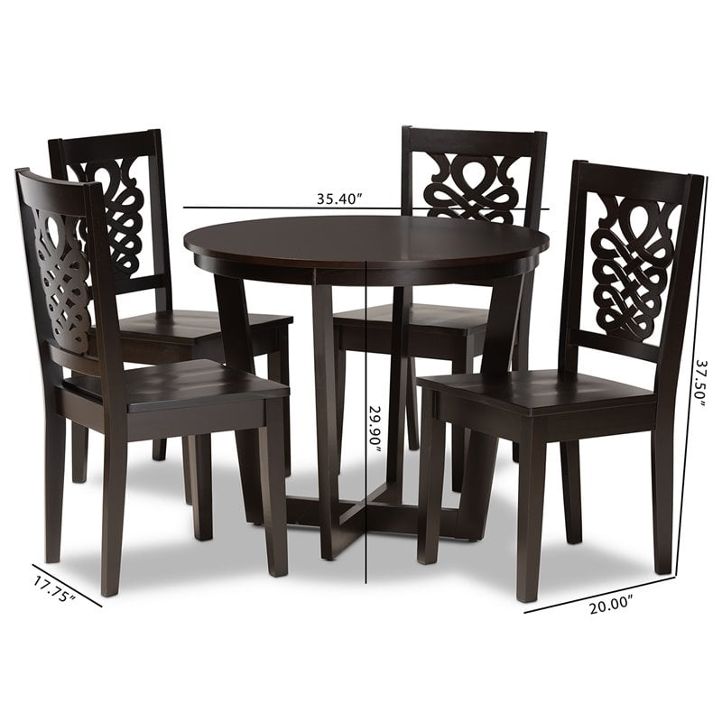 Bowery Hill Transitional Dark Brown Finished Wood 5-Piece Dining Set