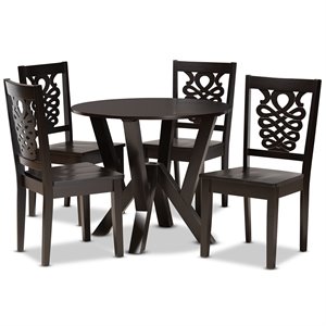 bowery hill transitional dark brown finished wood 5-piece dining set