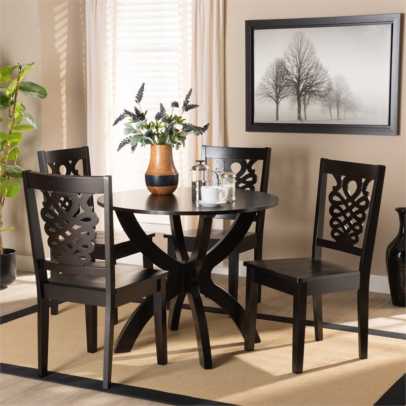 Bowery Hill Transitional Dark Brown Finished Wood 5-Piece Dining Set