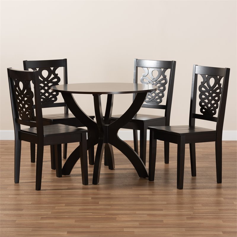 Bowery Hill Transitional Dark Brown Finished Wood 5-Piece Dining Set