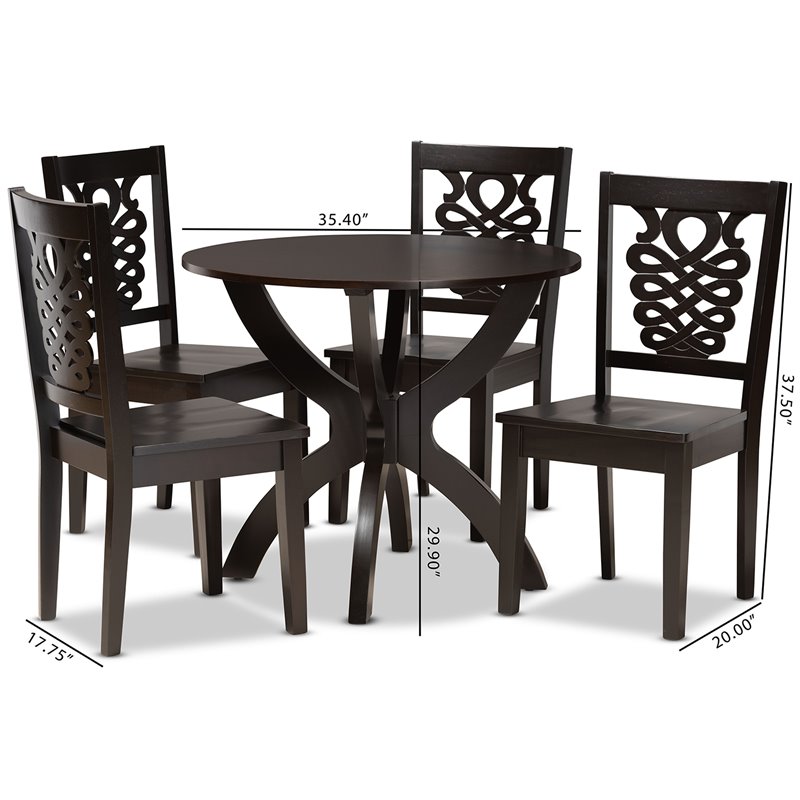 Bowery Hill Transitional Dark Brown Finished Wood 5-Piece Dining Set