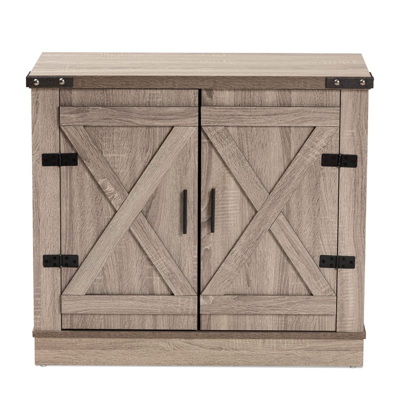 Bowery Hill 2-Door Farmhouse Wood Shoe Storage Cabinet in Brown