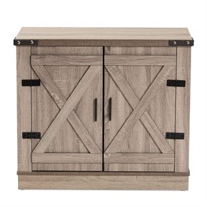 bowery hill farmhouse brown finished wood 2-door shoe storage cabinet
