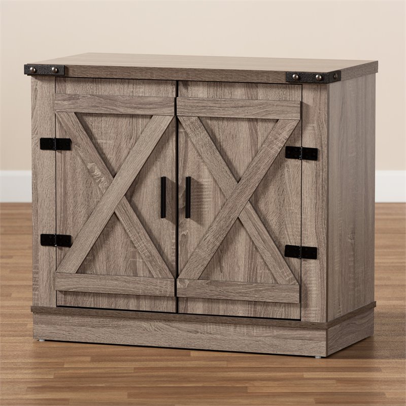 Bowery Hill 2-Door Farmhouse Wood Shoe Storage Cabinet in Brown