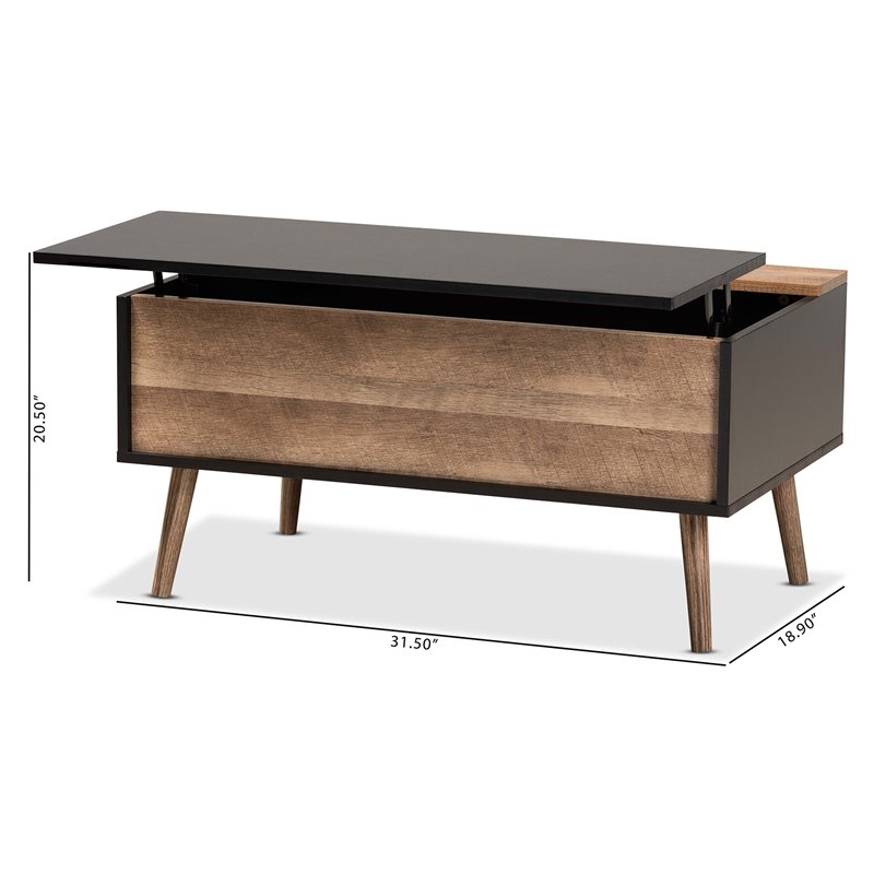 Bowery Hill Two-Tone Black and Brown Finished Wood Table with Storage