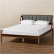 Bowery Hill Grey Fabric Upholstered and Walnut Finished Queen Size Bed