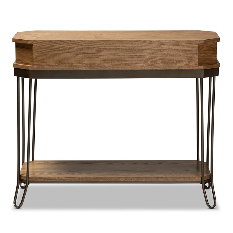 Bowery Hill Brown Wood and Black Finished Metal 3-Drawer Console Table