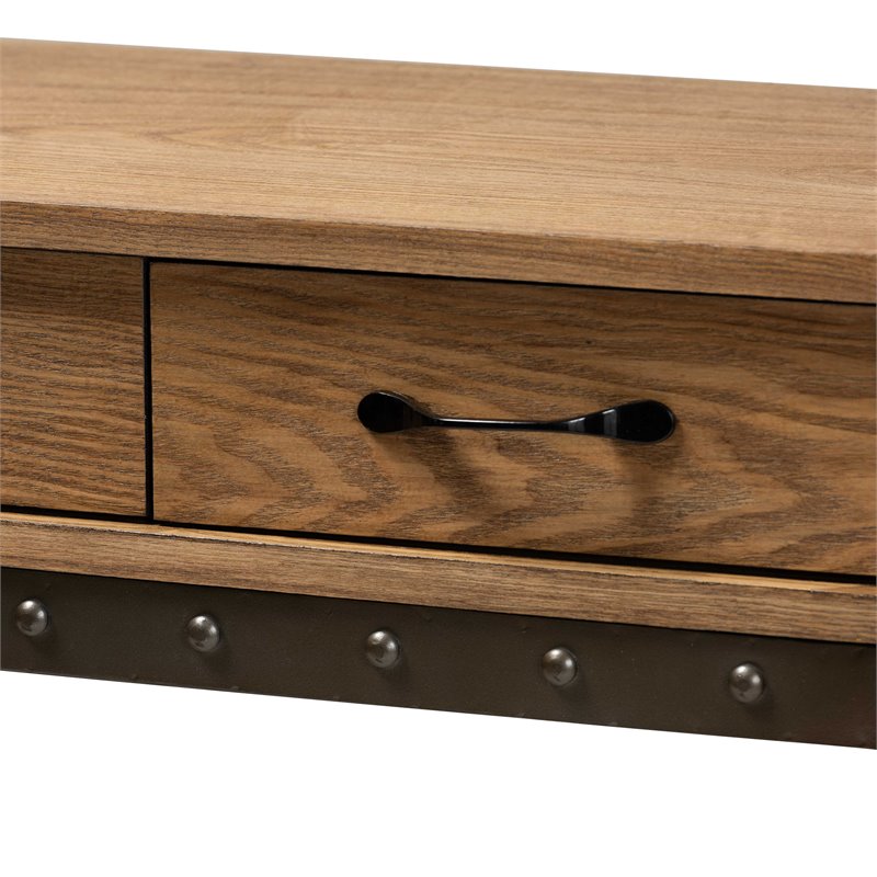 Bowery Hill Brown Wood and Black Finished Metal 3-Drawer Console Table