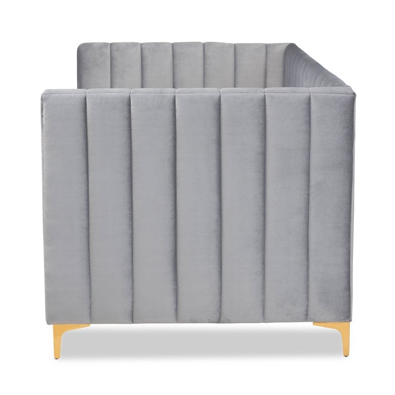 Bowery Hill Modern Velvet Upholstered and Gold Finished Twin Size Daybed in Gray