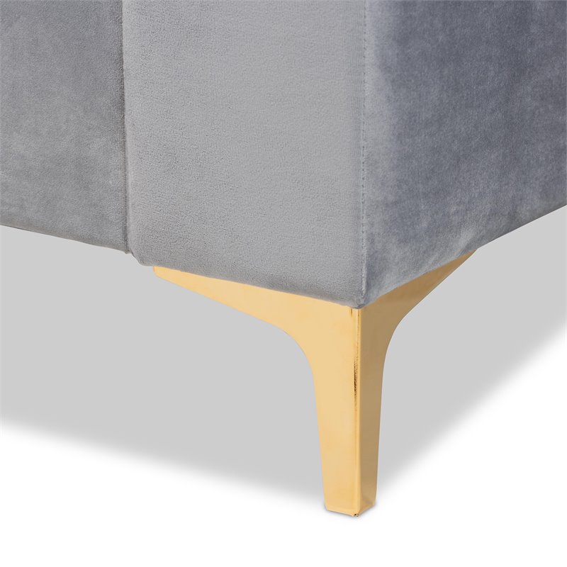 Bowery Hill Modern Velvet Upholstered and Gold Finished Twin Size Daybed in Gray