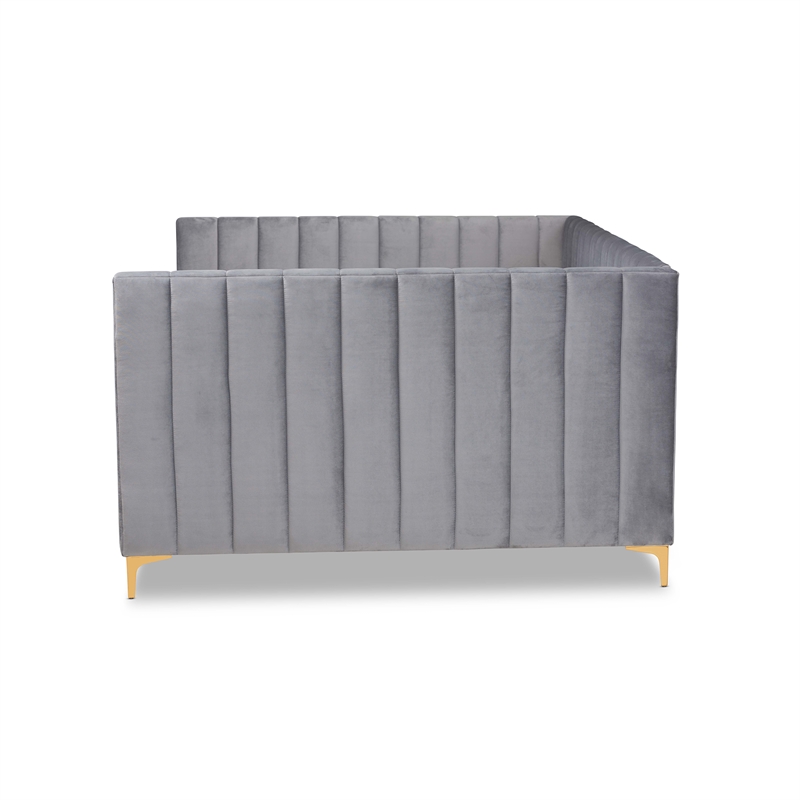 Bowery Hill Modern Velvet Upholstered and Gold Finished Full Size Daybed in Gray