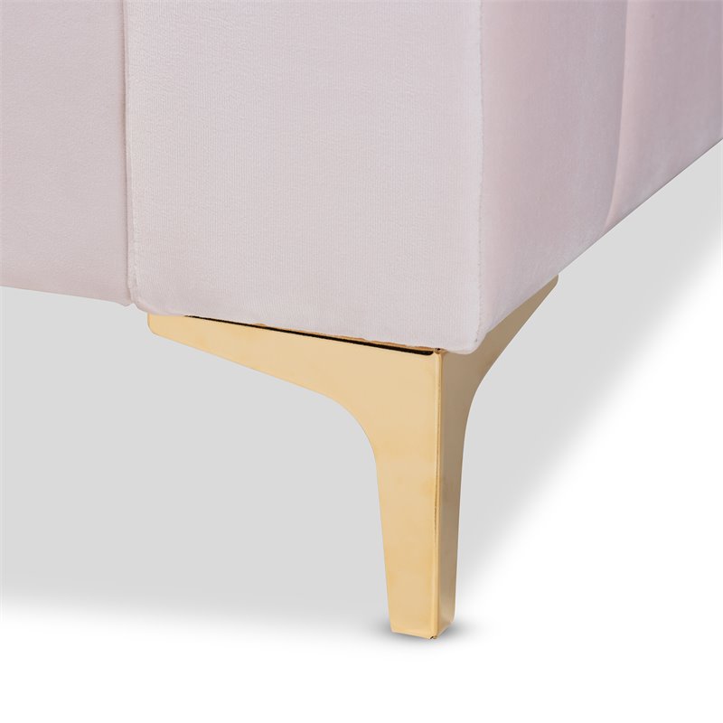 Bowery Hill Modern Velvet Upholstered and Gold Finished Twin Size Daybed in Pink