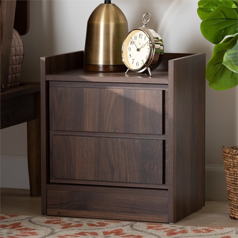 Bowery Hill Contemporary Walnut Brown Finished Wood 2-Drawer Nightstand