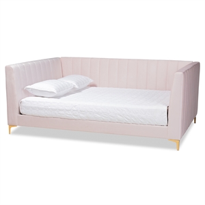 Bowery Hill Modern Velvet Upholstered Queen Size Daybed in Pink