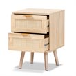 Bowery Hill Light Oak Brown Finished Wood and Rattan 2-Drawer Nightstand