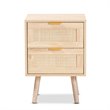 Bowery Hill Light Oak Brown Finished Wood and Rattan 2-Drawer Nightstand