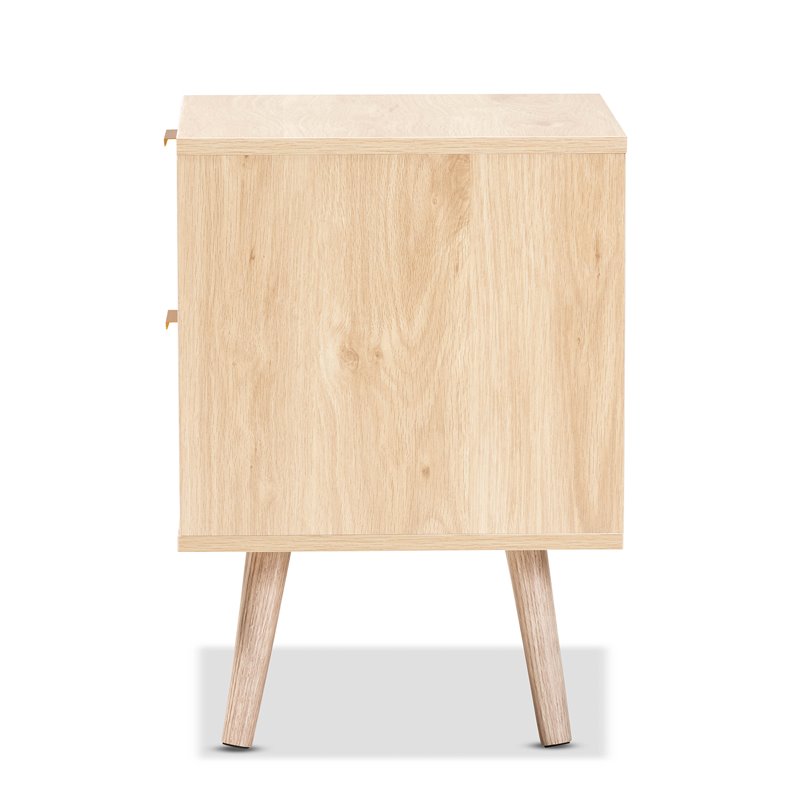 Bowery Hill Light Oak Brown Finished Wood and Rattan 2-Drawer Nightstand