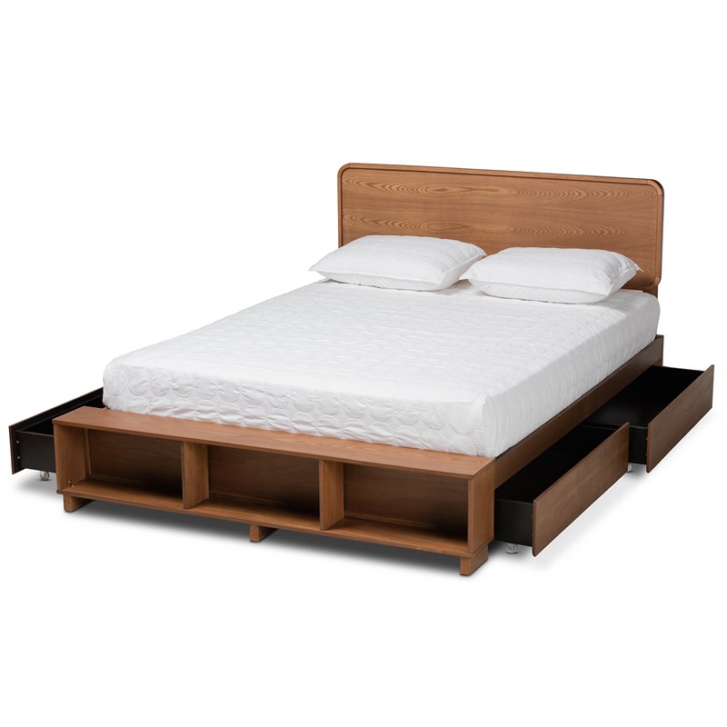 Bowery Hill Brown Finished Wood 4-Drawer Queen Size Platform Storage Bed