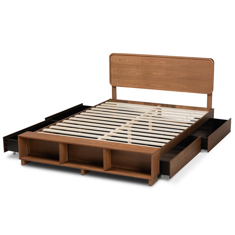 Bowery Hill Brown Finished Wood 4-Drawer Queen Size Platform Storage Bed