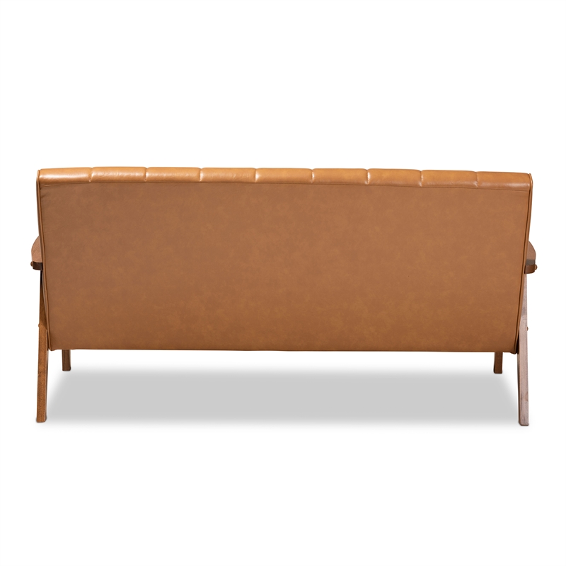 Bowery Hill Faux Leather Upholstered and Walnut Brown finished Wood Sofa