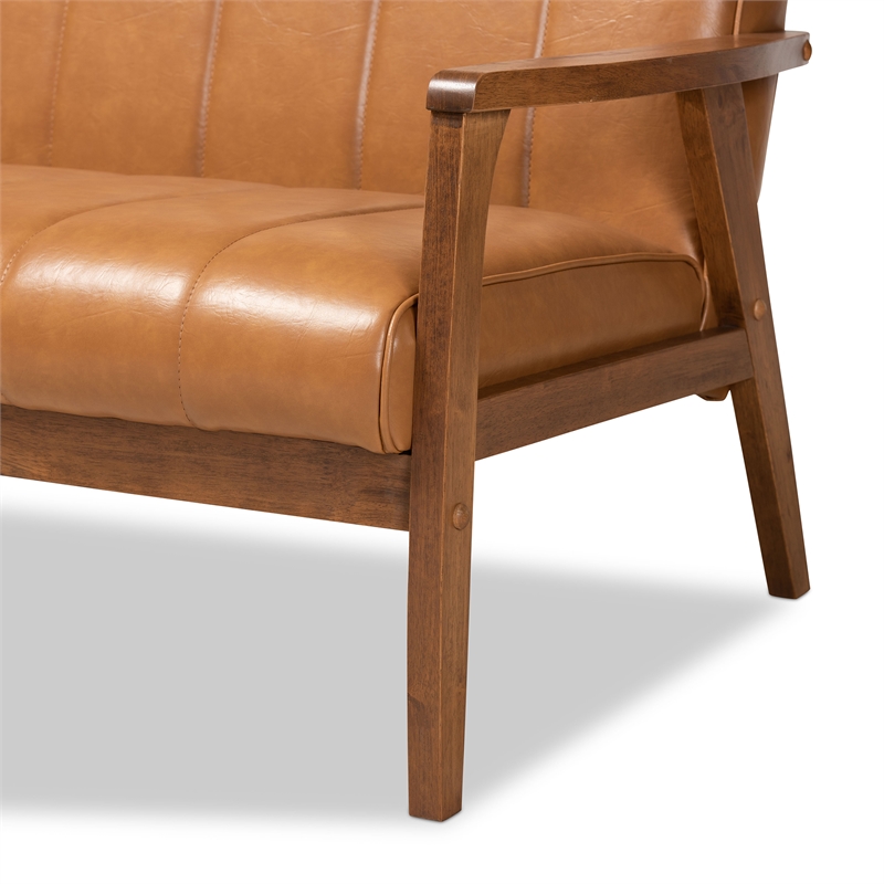 Bowery Hill Faux Leather Upholstered and Walnut Brown finished Wood Sofa