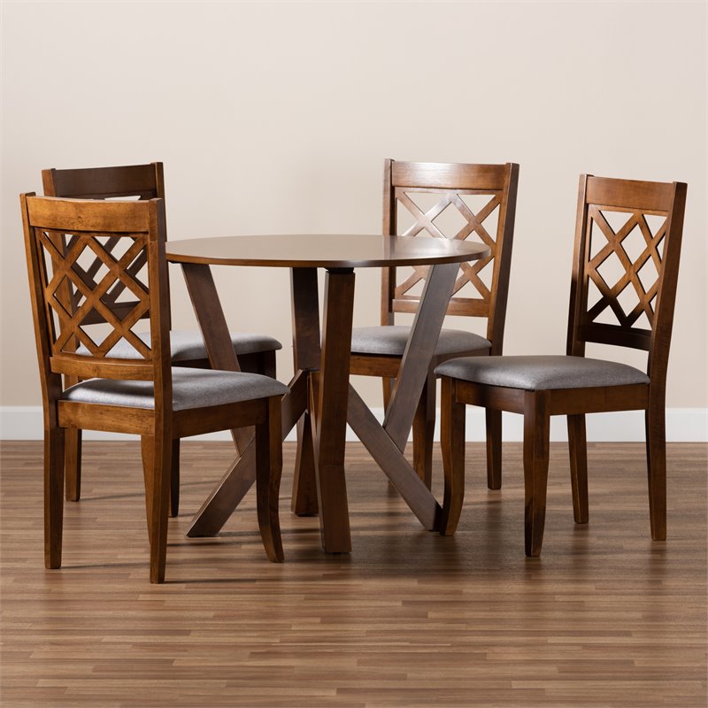 Bowery Hill Upholstered and Walnut Brown Finished Wood 5-Piece Dining Set
