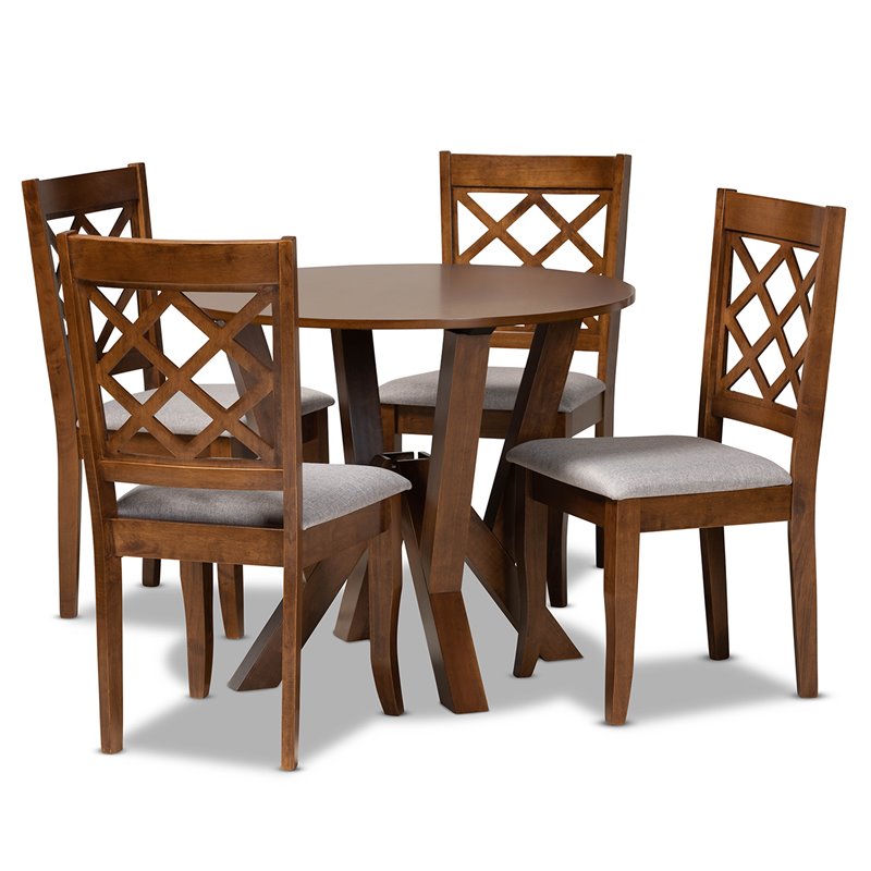 Bowery Hill Upholstered and Walnut Brown Finished Wood 5-Piece Dining Set