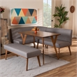 Bowery Hill Grey Fabric Upholstered and Brown Finished 4-Piece Dining Set