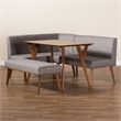 Bowery Hill Grey Fabric Upholstered and Brown Finished 4-Piece Dining Set