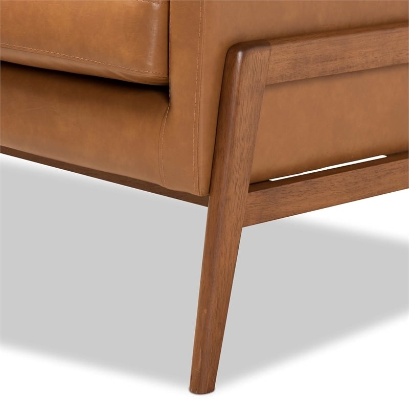 Bowery Hill Mid-Century Wood/Faux Leather Office Chair in Walnut Brown