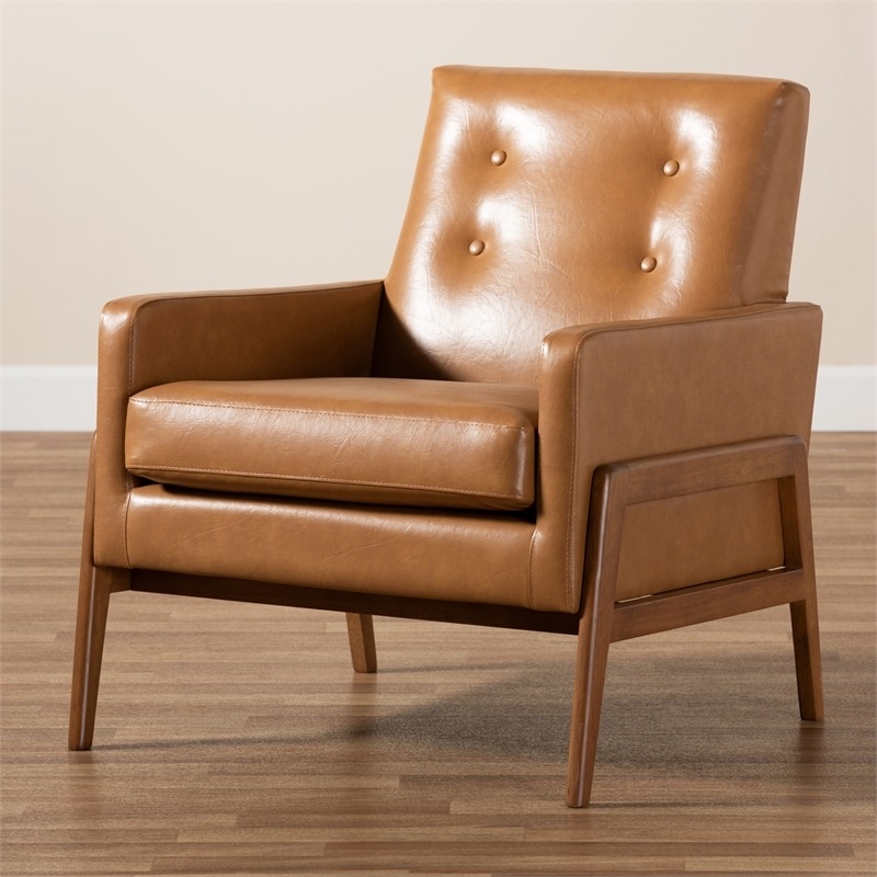 Bowery Hill Mid-Century Wood/Faux Leather Office Chair in Walnut Brown