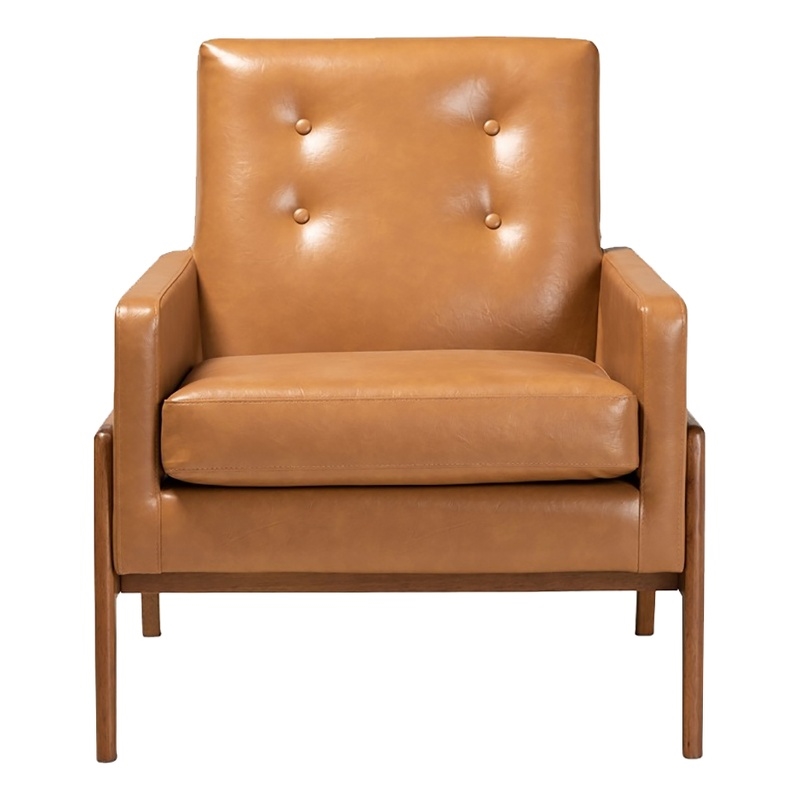 Bowery Hill Mid-Century Wood/Faux Leather Office Chair in Walnut Brown