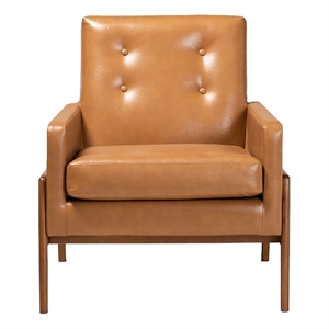 Bowery Hill Mid-Century Wood/Faux Leather Office Chair in Walnut Brown