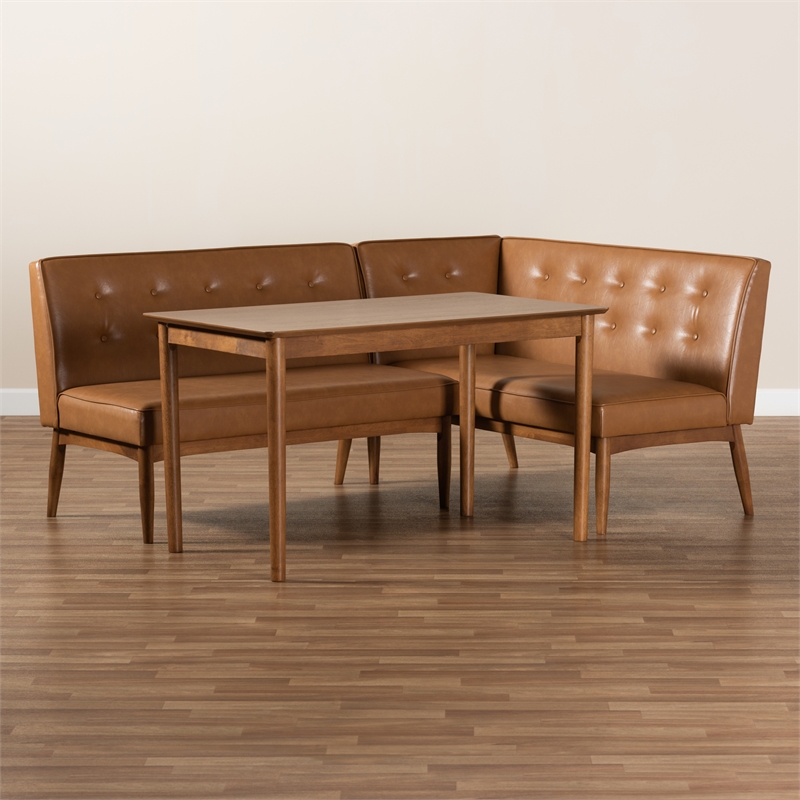 Bowery Hill Faux Leather Upholstered and Brown Finished 3-Piece Dining Set