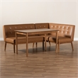Bowery Hill Faux Leather Upholstered and Brown Finished 3-Piece Dining Set